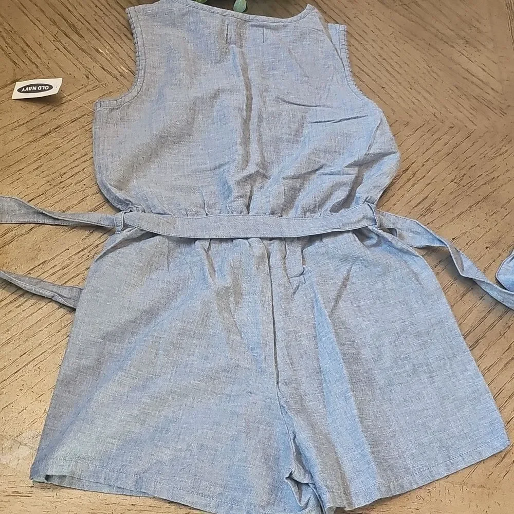 Old Navy Blue Embroidered Romper Size L 10/12 NWT